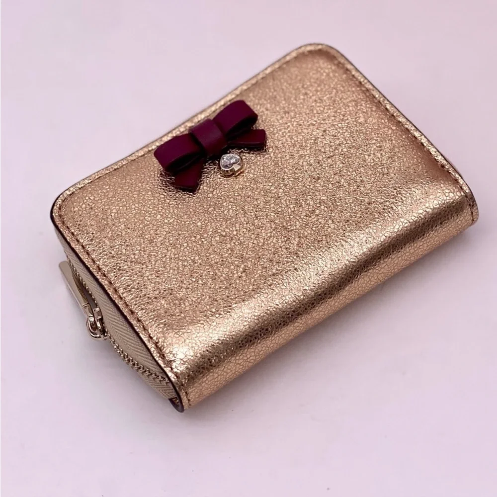 NWT Kate Spade / Wrapping Party - Glittering Rose Gold / Small Zip Card Wallet